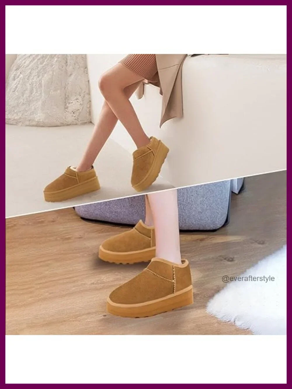 Women's Platform Ankle Booties - Faux Fur Lined Suede Winter Boots with 2